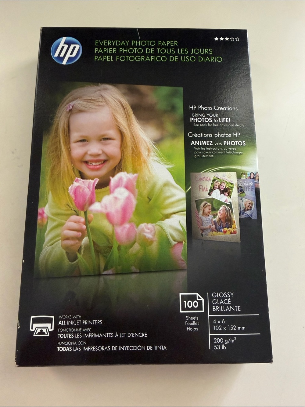 New unopened HP glossy photo paper 4x6 100 sheets